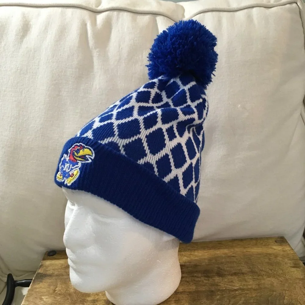 Adidas Kansas Jayhawks Unisex Pom Beanie NWOT - Picture 2 of 7
